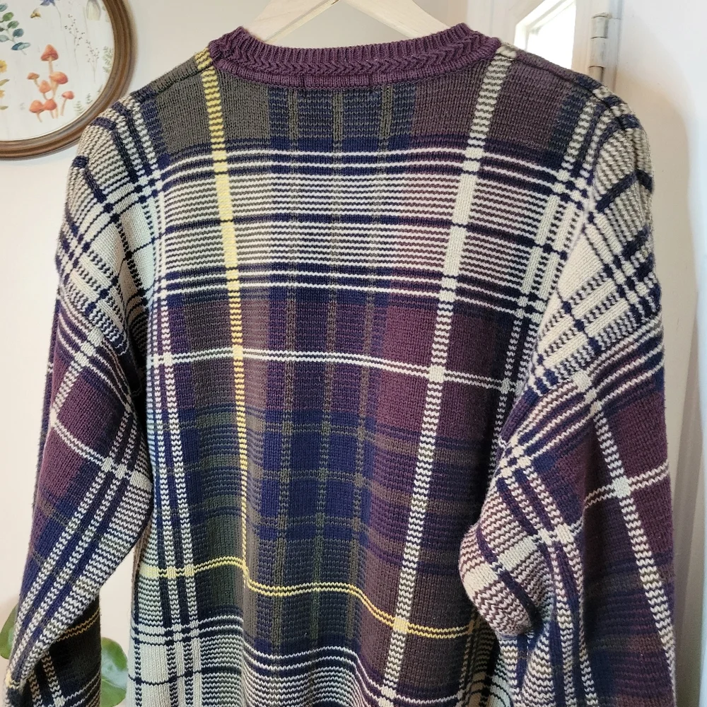 Vintage‎ Nautica Gorgeous Heavyweight 100% Cotton Plaid Sweater, Size Mens Large